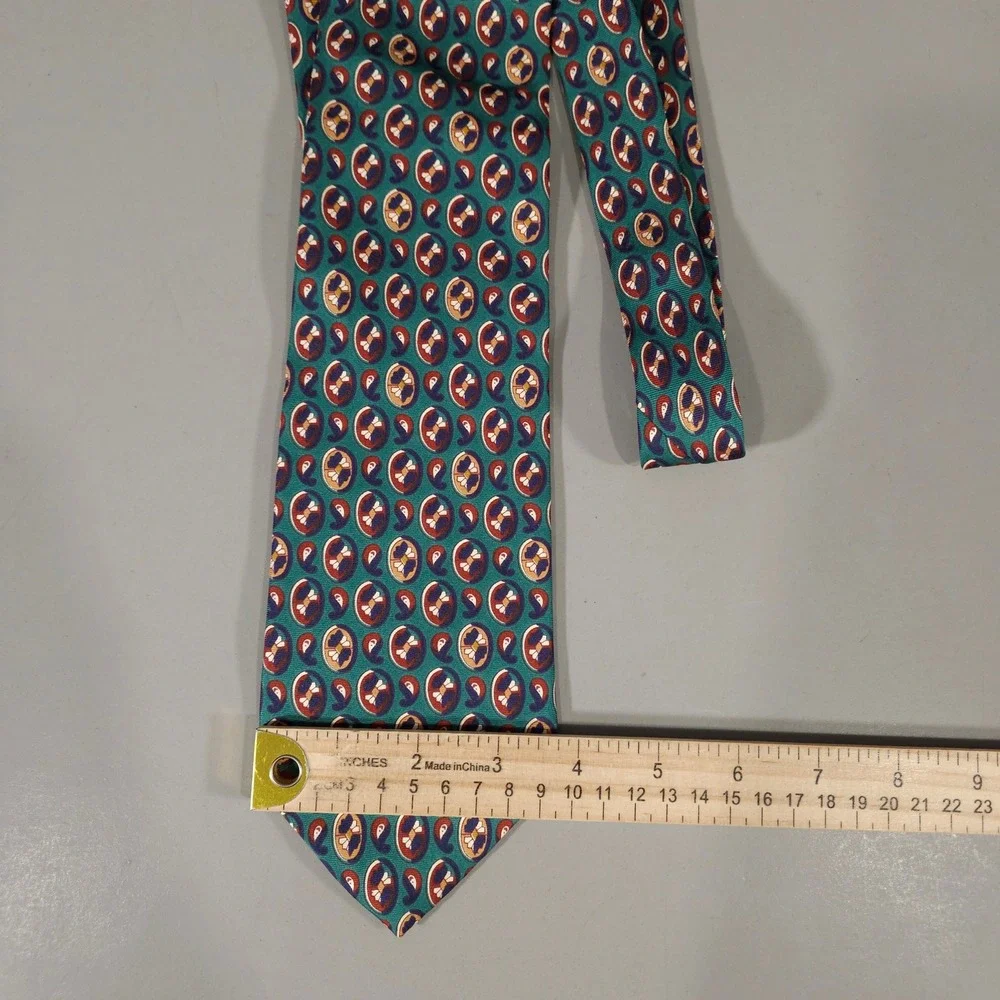 Christian Dior Tie Mens OS Teal Geometric Paisley Medallion Silk Vintage USA